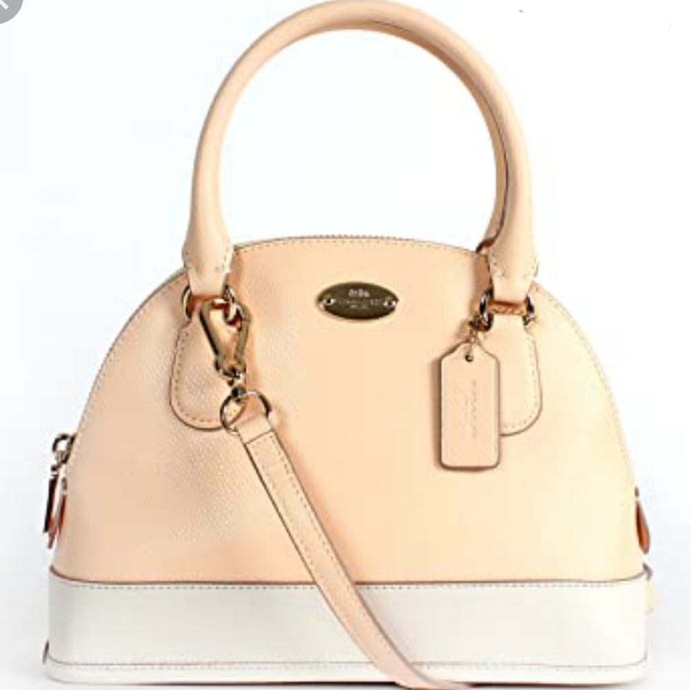 Coach Cora Mini Domed Satchel Leather Peach White